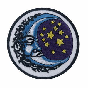 Crescent Moon & Stars Patch Embroidered Iron On Applique Witchy Occult Vampire